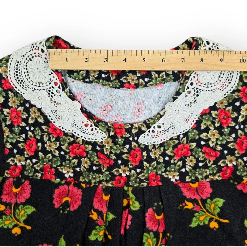 VTG 70s Handmade Floral‎ Dress Vintage Girls Red Lace Size 12, 18